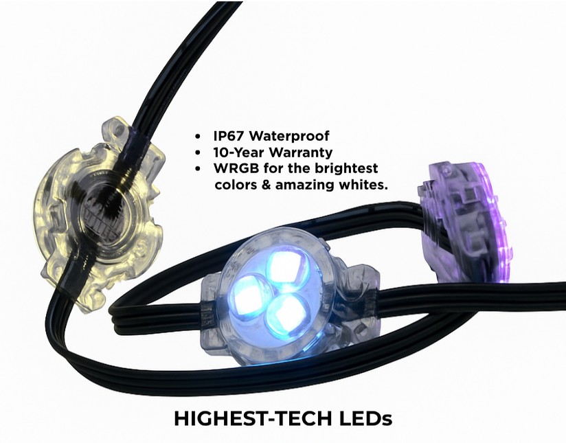 FireFly LED puck lights glowing in different colors